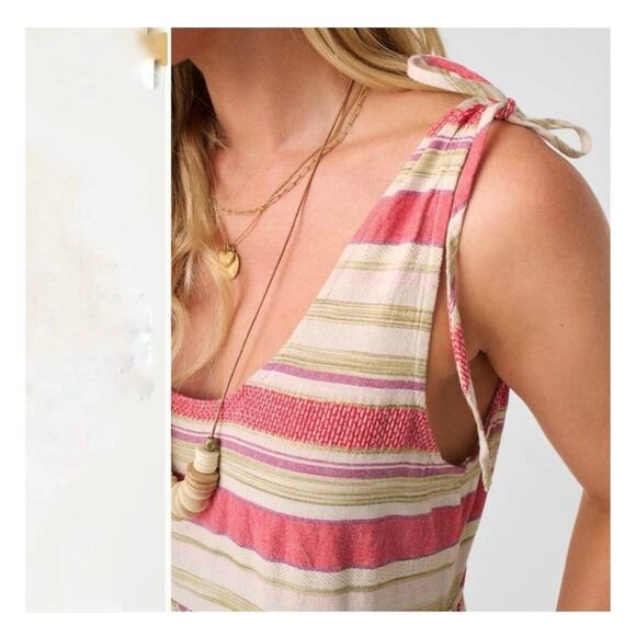 FAHERTY Lanai Linen Cotton Blend Striped Boho Sleeveless Tie Shoulder Dress XL - Picture 16 of 16